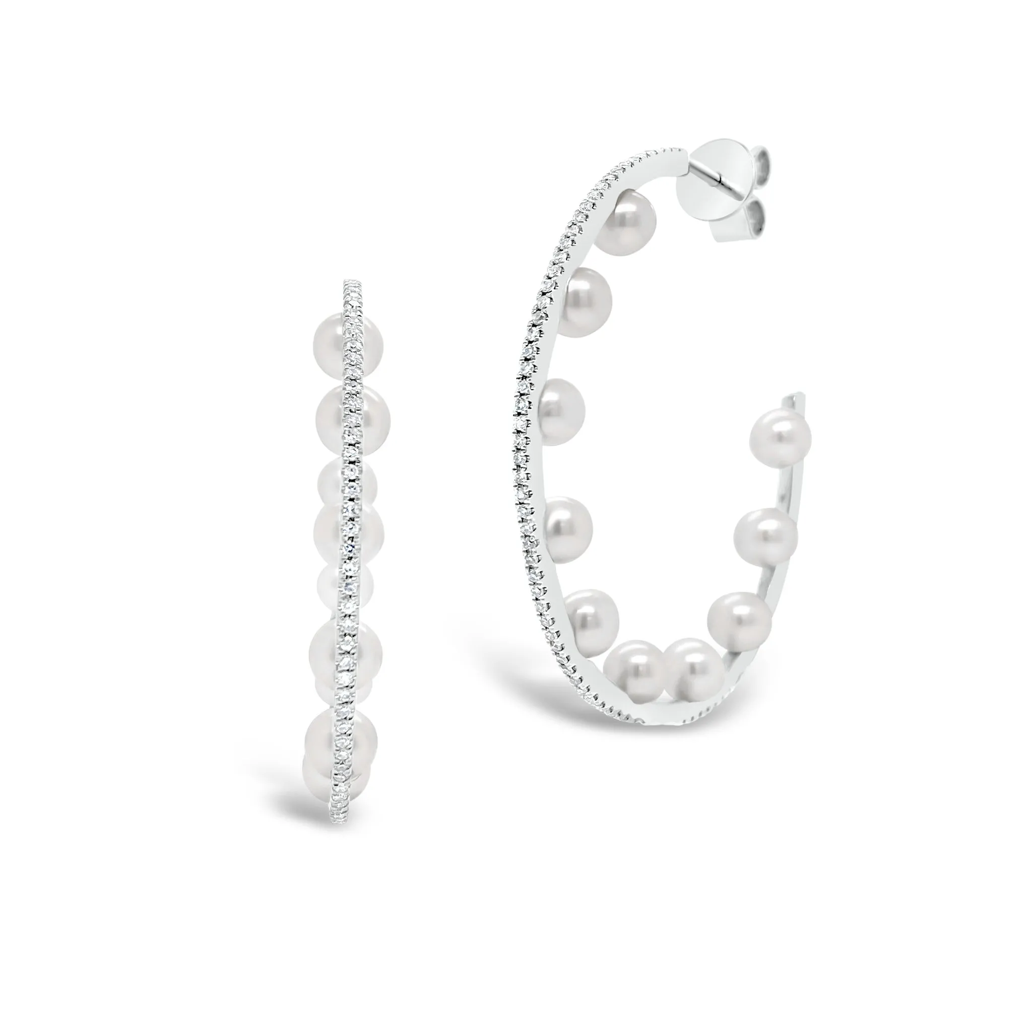 Pearl & Diamond Open Hoop Earrings