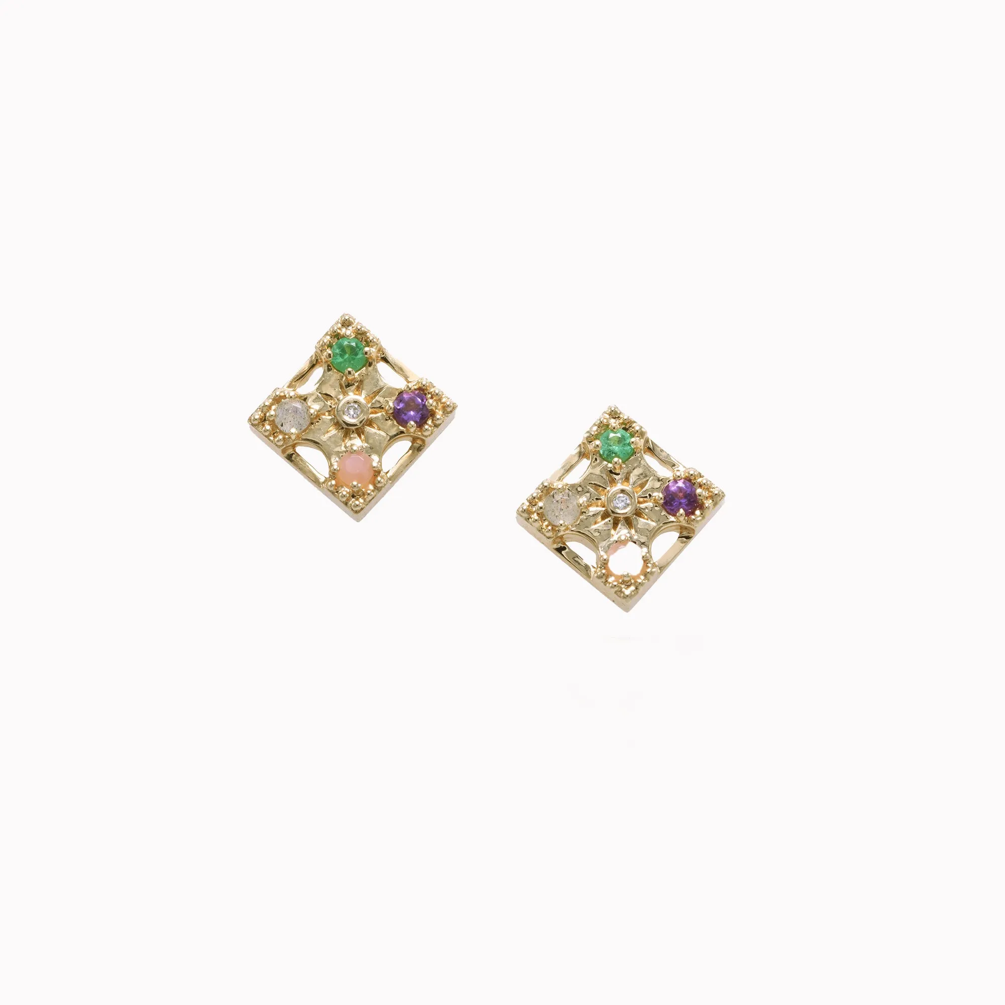 Petite Harmony "LOVE" Gemstone Stud Earrings - 4 Stones