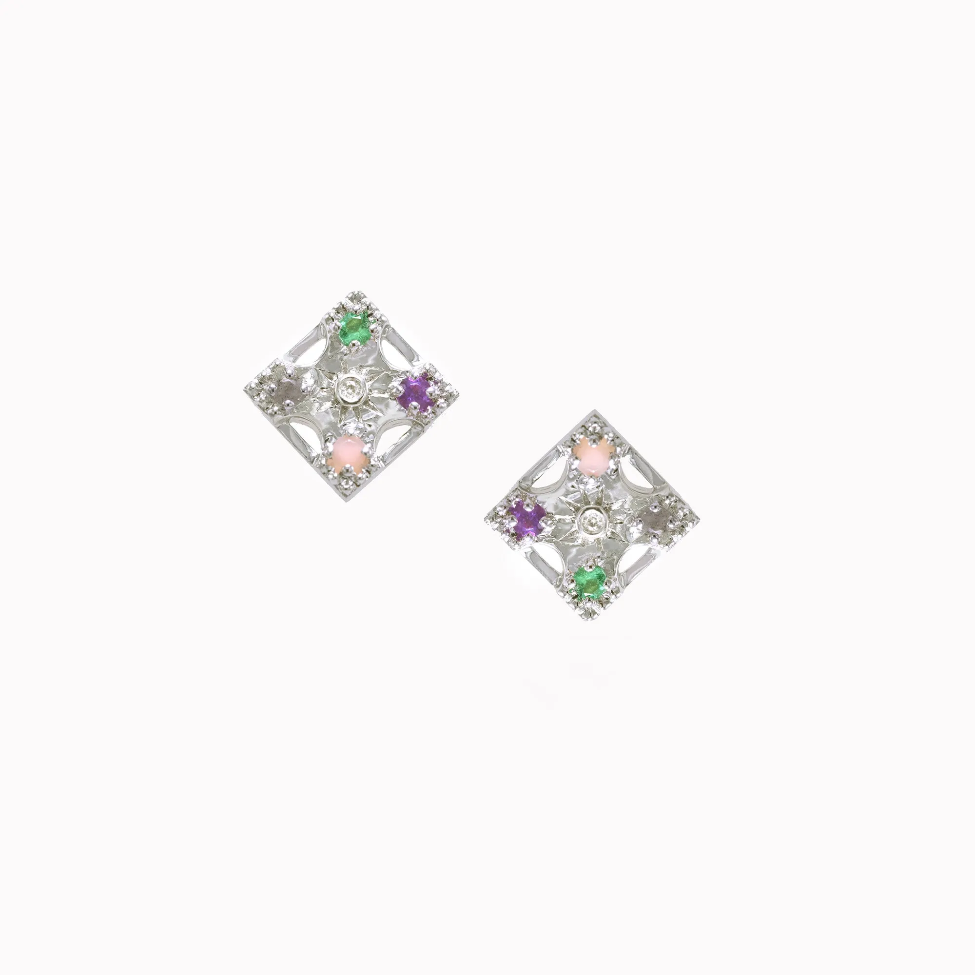 Petite Harmony "LOVE" Gemstone Stud Earrings - 4 Stones