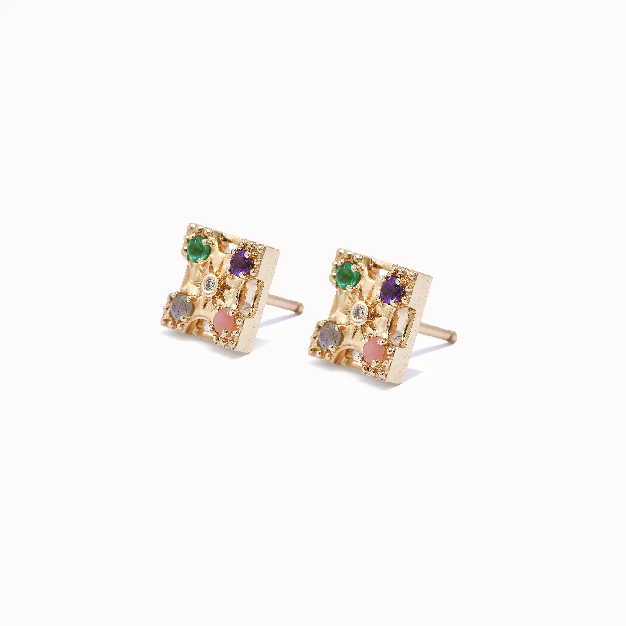 Petite Harmony "LOVE" Gemstone Stud Earrings - 4 Stones