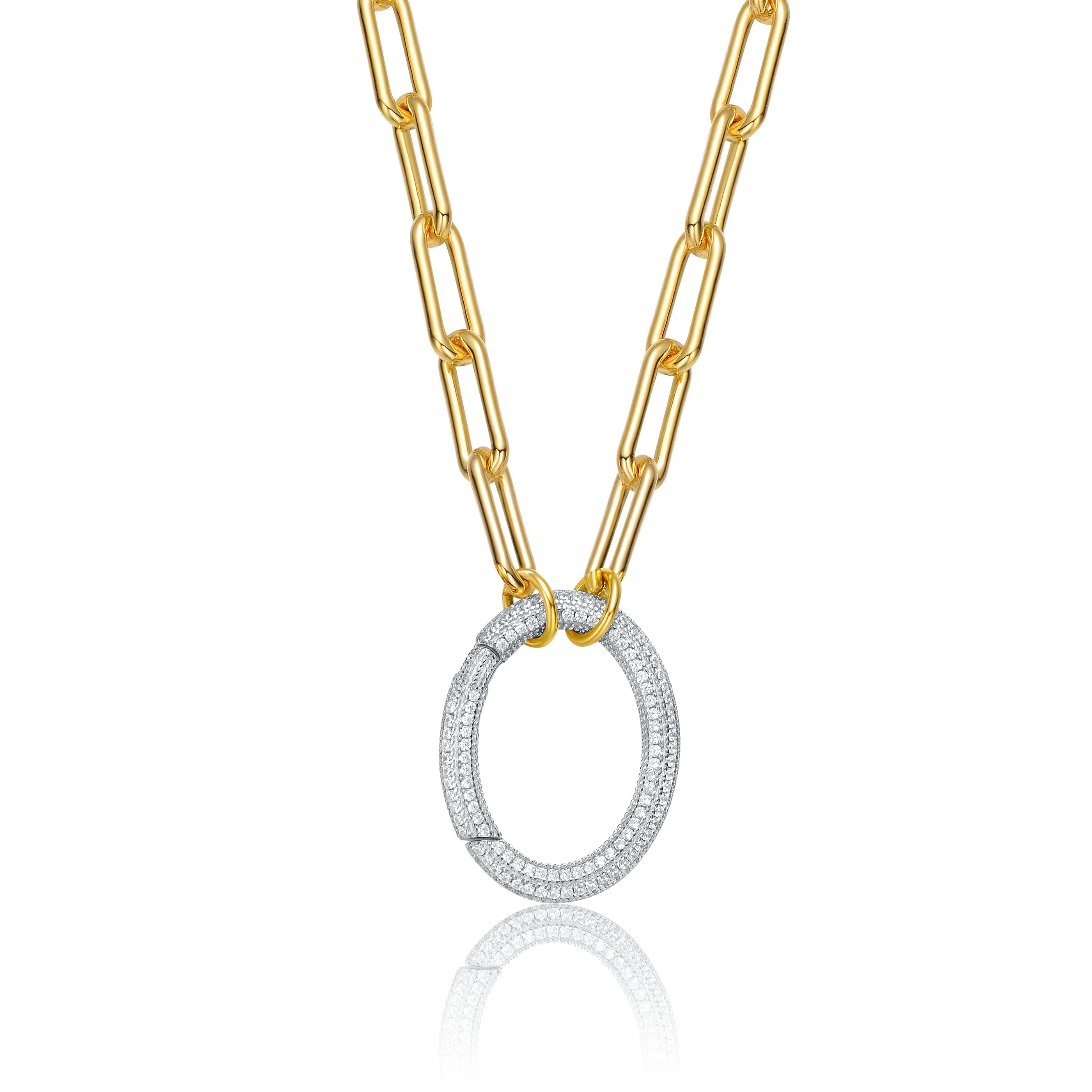 Pompidou Dual Golden Link and CZ Oval Necklace