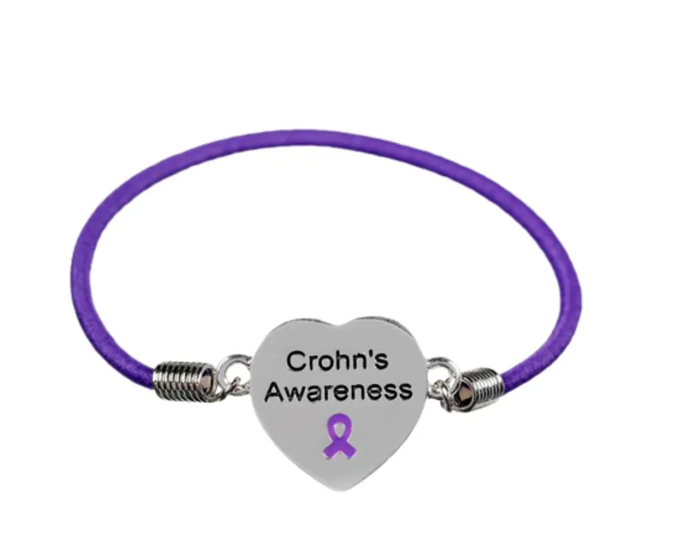 Purple Ribbon Crohn's Disease Awareness Heart Stretch Bracelets