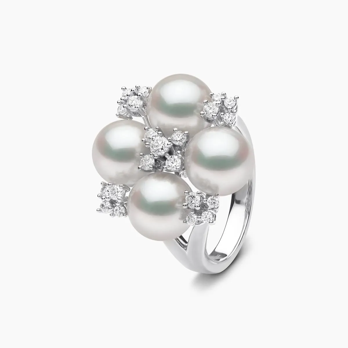 Raindrop 18K Gold Akoya Pearl and Diamond Mini Motif Ring