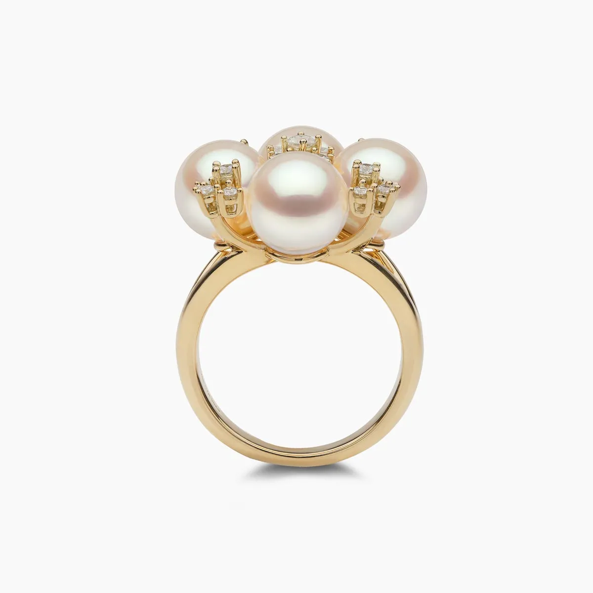 Raindrop 18K Gold Akoya Pearl and Diamond Mini Motif Ring