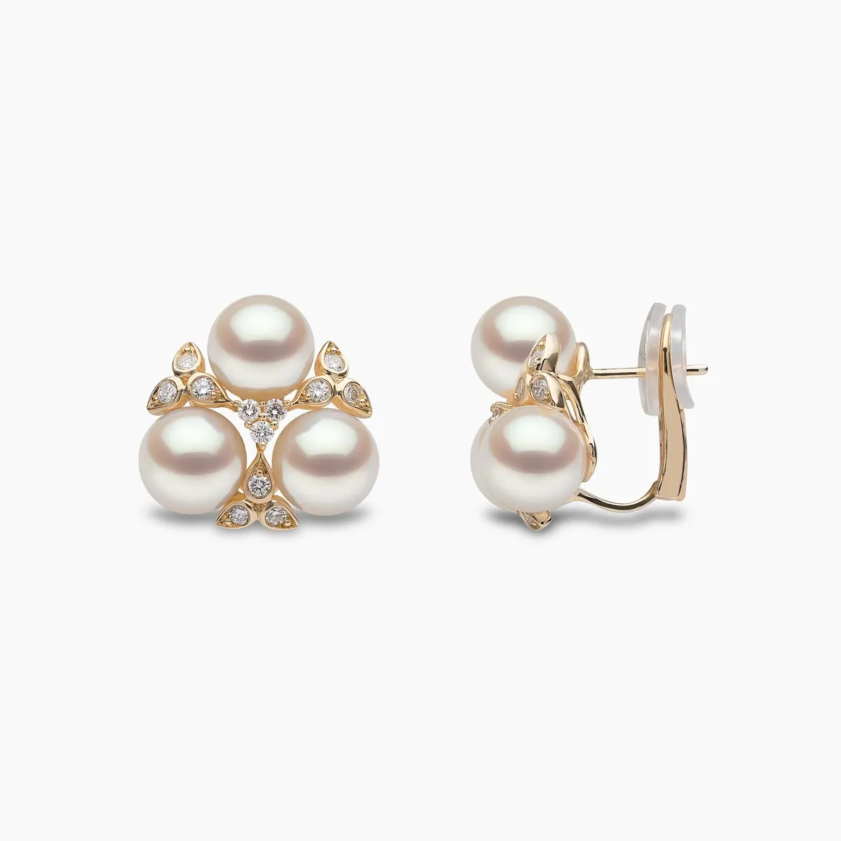 Raindrop 18K Gold Triple Akoya Pearl and Diamond Earrings