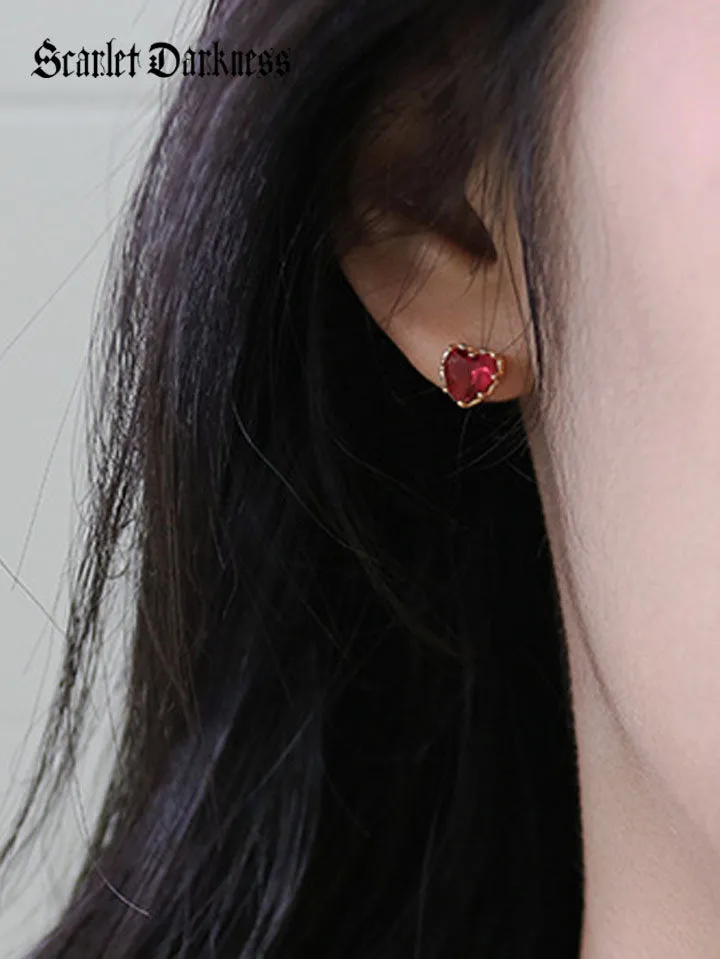 Ruby Heart shaped Earrings Garnet