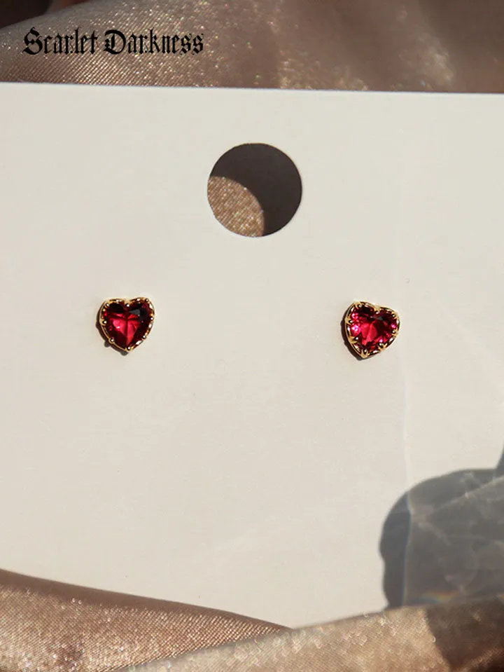 Ruby Heart shaped Earrings Garnet