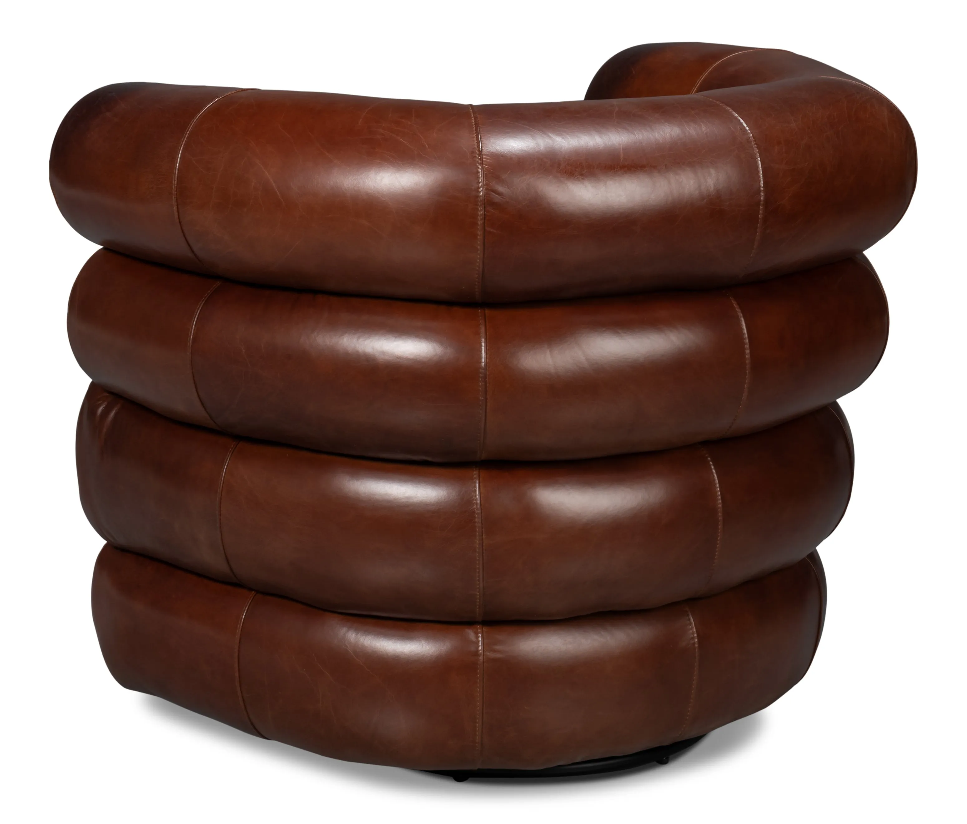 Sarreid - Rondo Leather Swivel Chair Brown - Brown - Contemporary