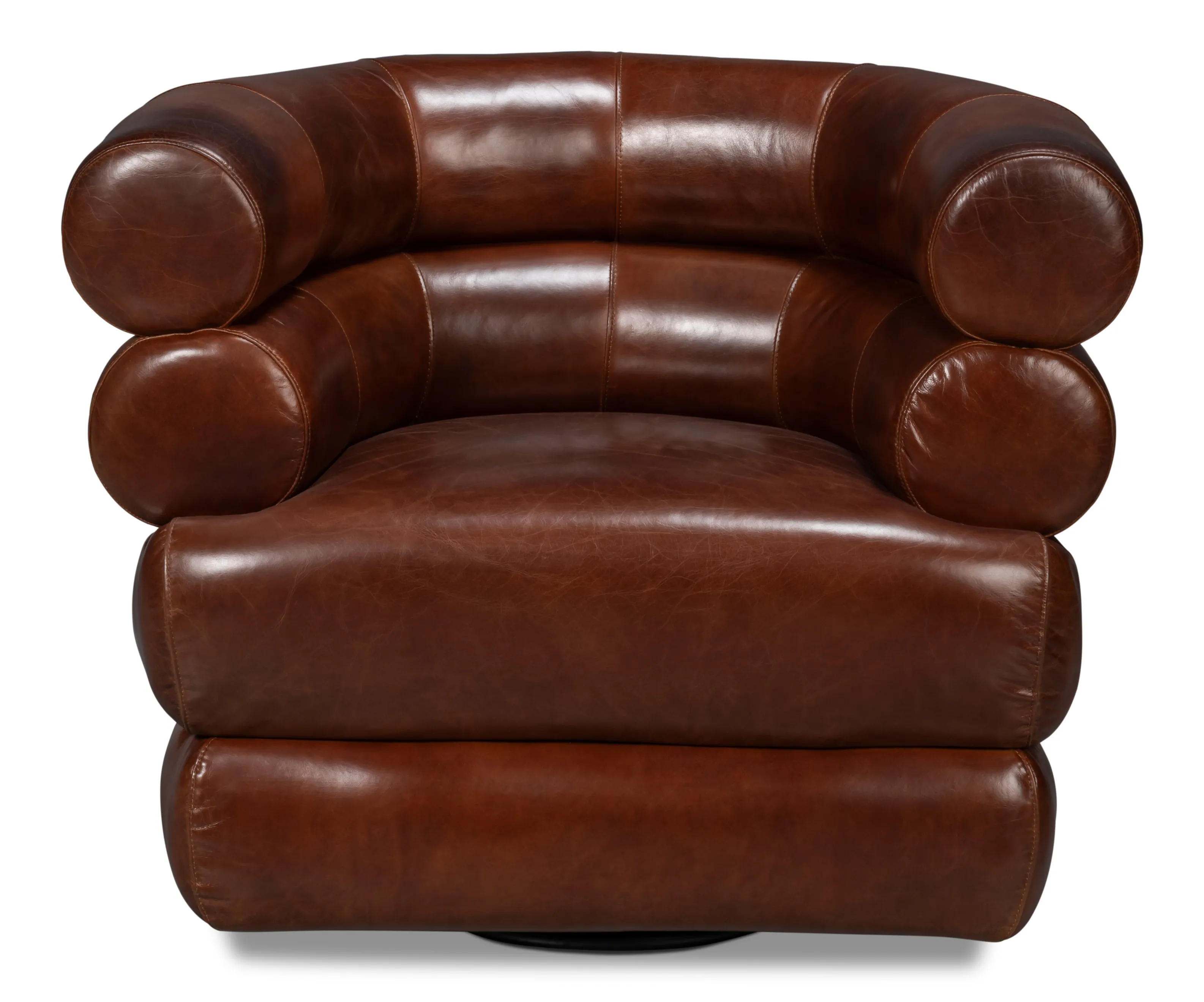 Sarreid - Rondo Leather Swivel Chair Brown - Brown - Contemporary