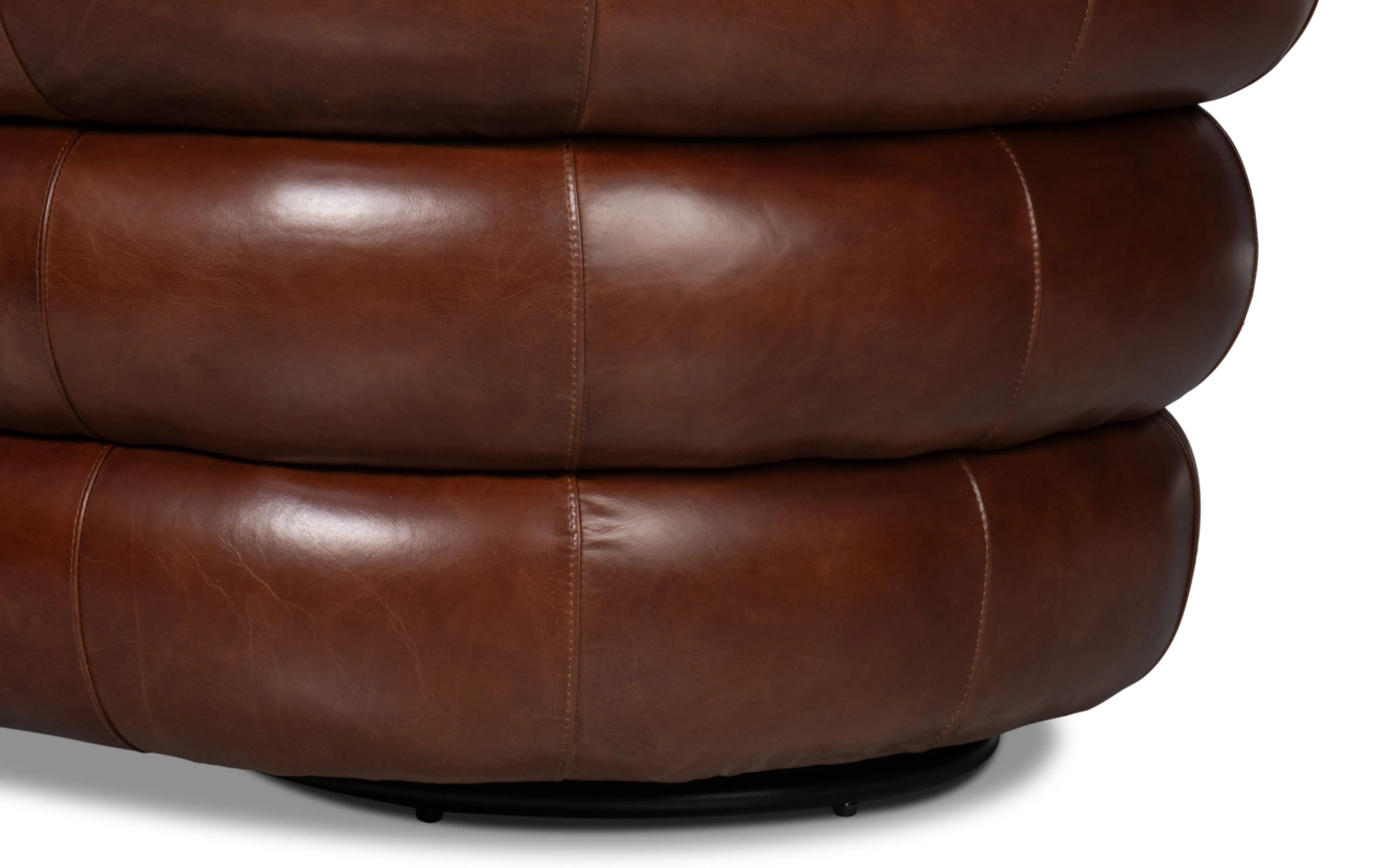 Sarreid - Rondo Leather Swivel Chair Brown - Brown - Contemporary