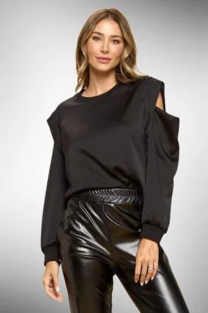 Satin Stretch Open Shoulder Sweatshirt