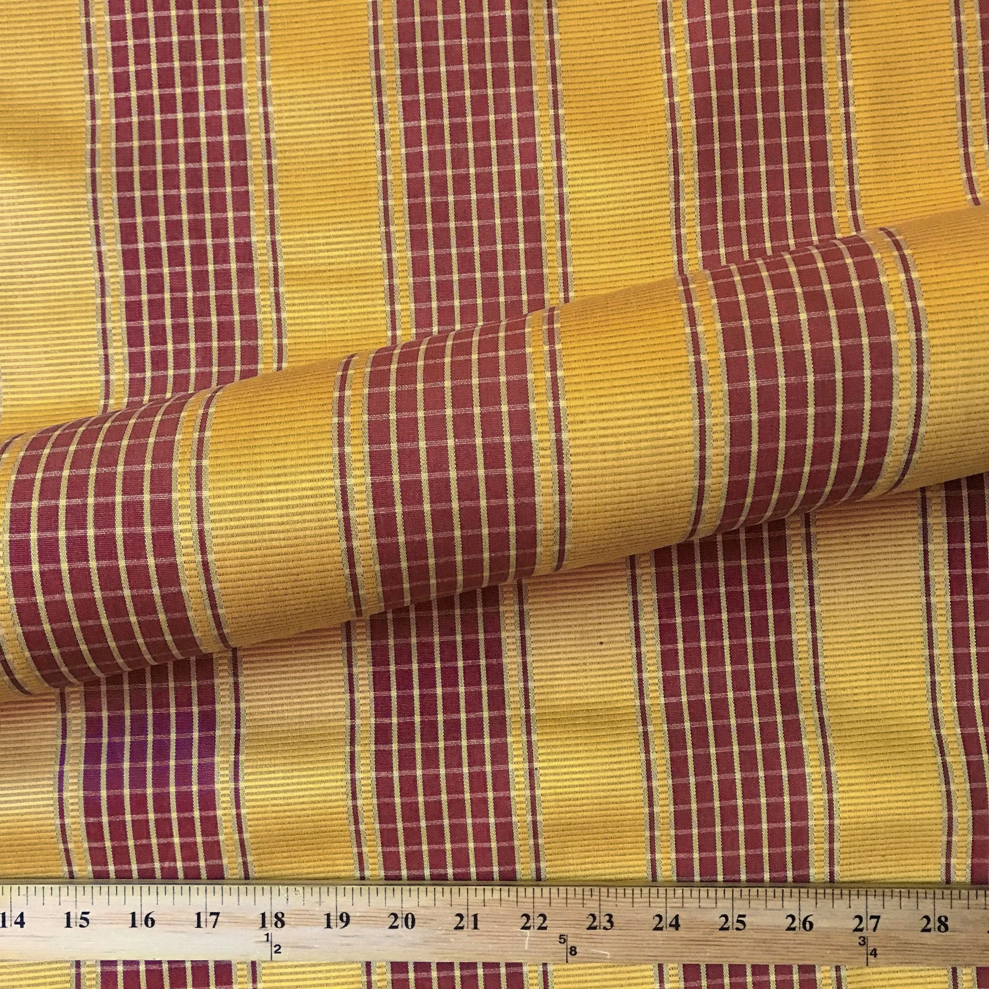 Scarlet and Gold Traditional Check Striped Upholstery Fabric 54"