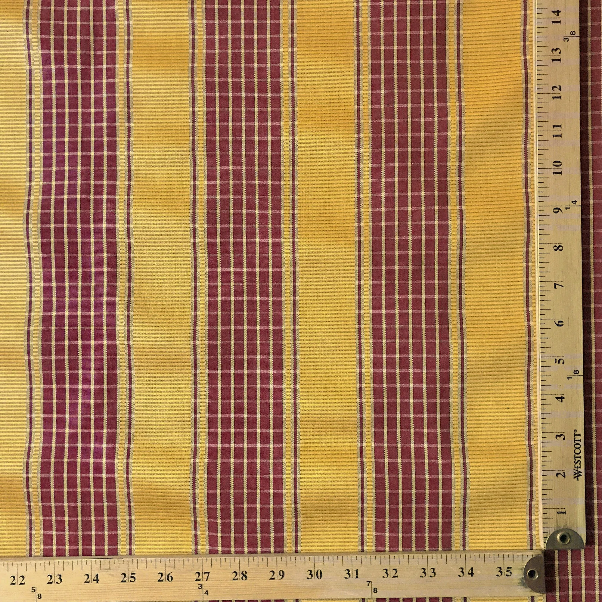 Scarlet and Gold Traditional Check Striped Upholstery Fabric 54"