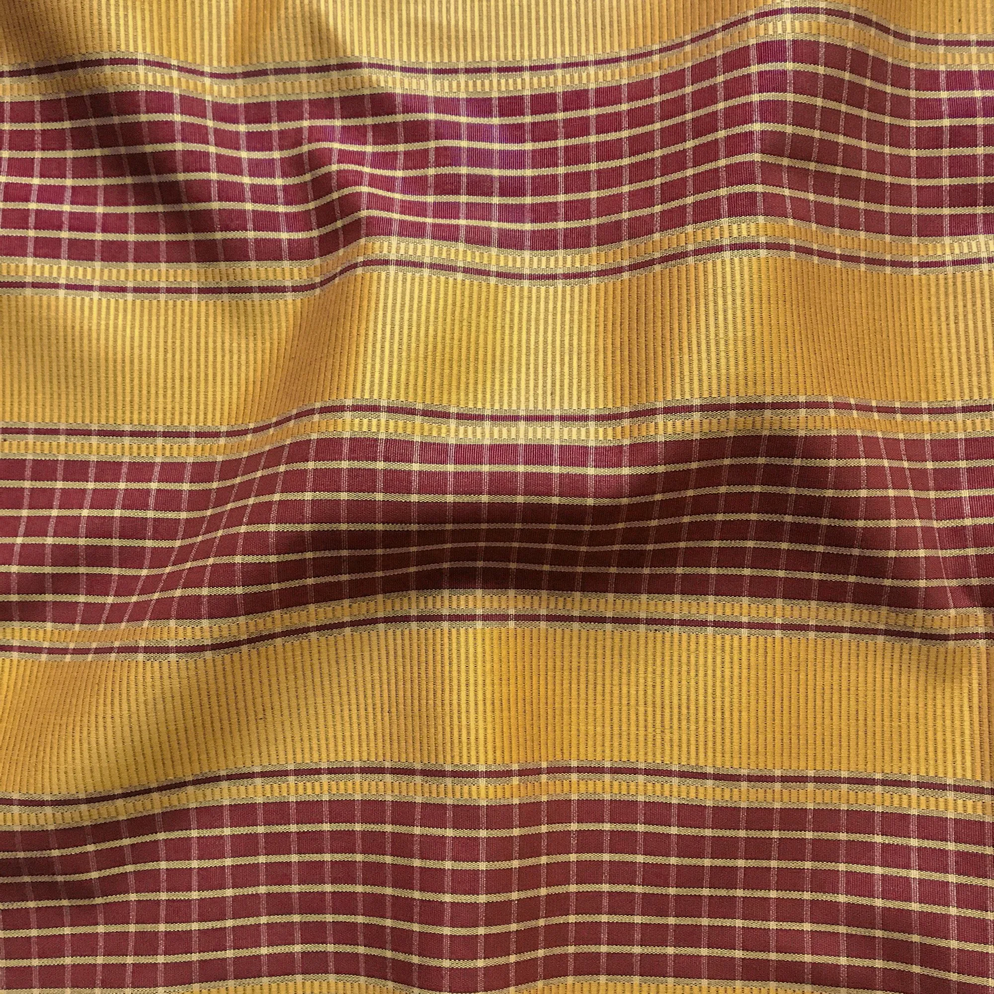 Scarlet and Gold Traditional Check Striped Upholstery Fabric 54"