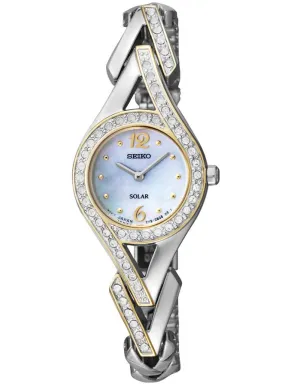 Seiko Solar Ladies Two-Tone Swarovski Crystal Cocktail Watch  - Mother of Pearl