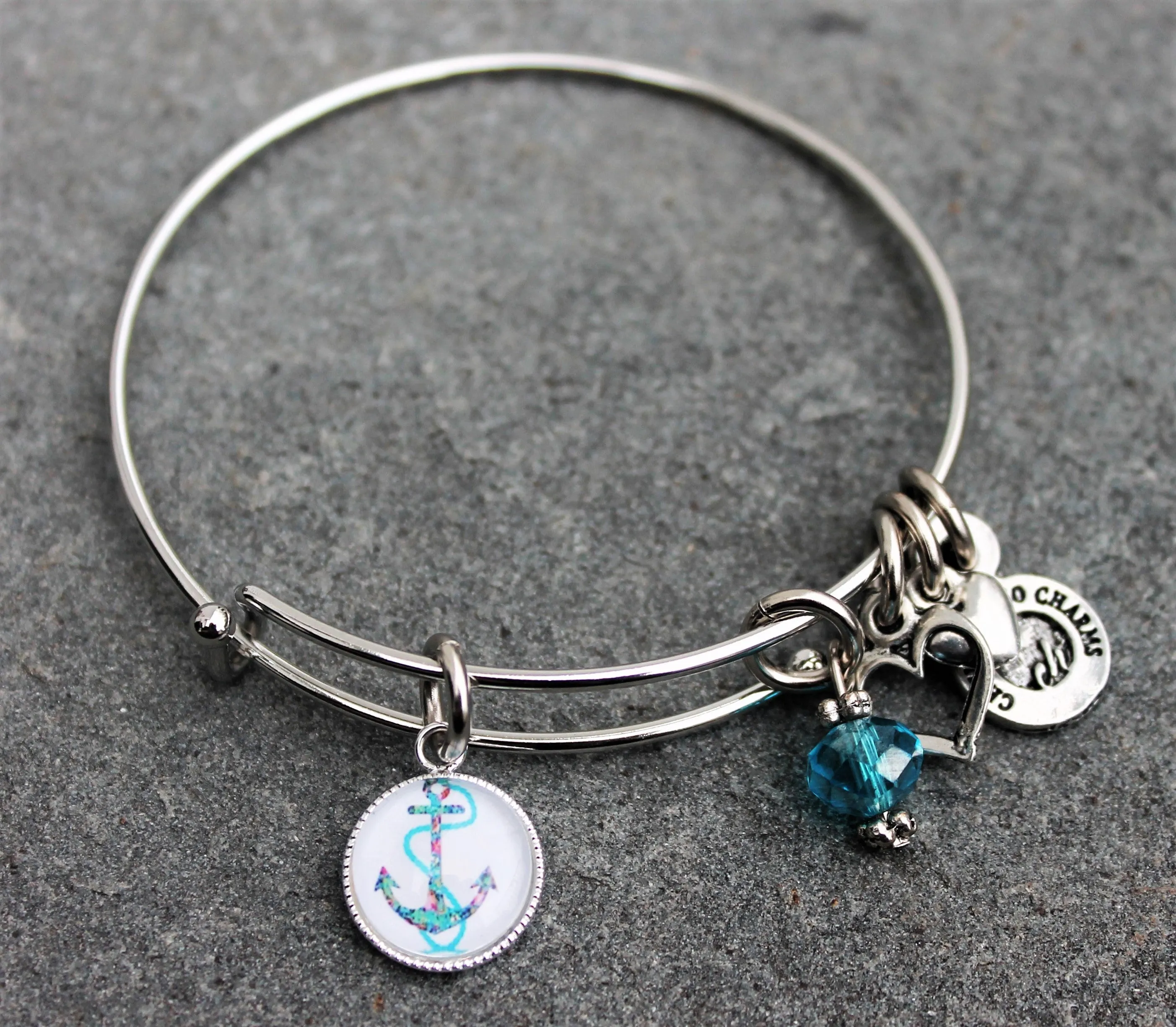 Splash Print Anchor Resin Charm Expandable Bangle And Splash Of Color Bracelet Set