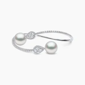 Starlight 18K Gold Twin South Sea Pearls and Pear Diamond Bangle