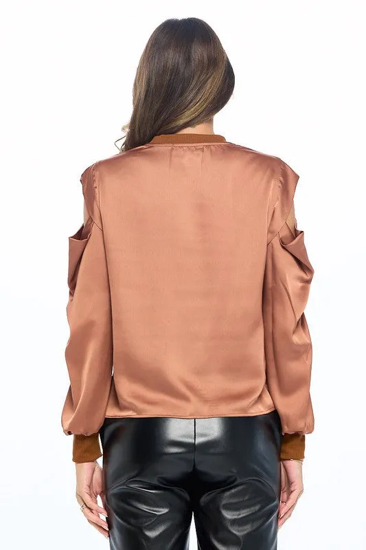 TEEK - Rust Satin Stretch Peep Shoulder Sweatshirt