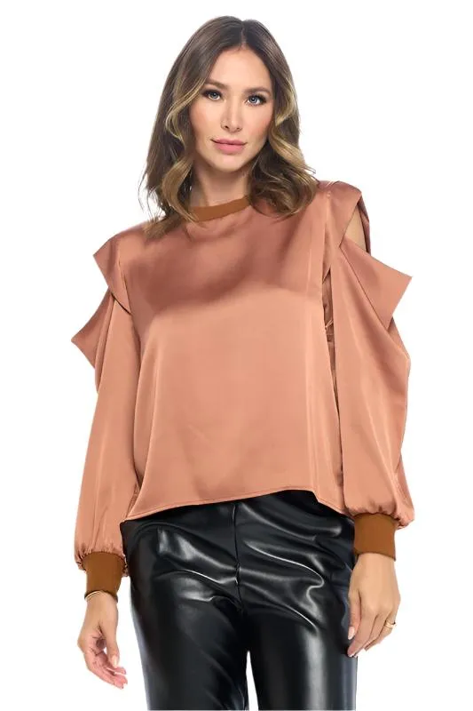 TEEK - Rust Satin Stretch Peep Shoulder Sweatshirt