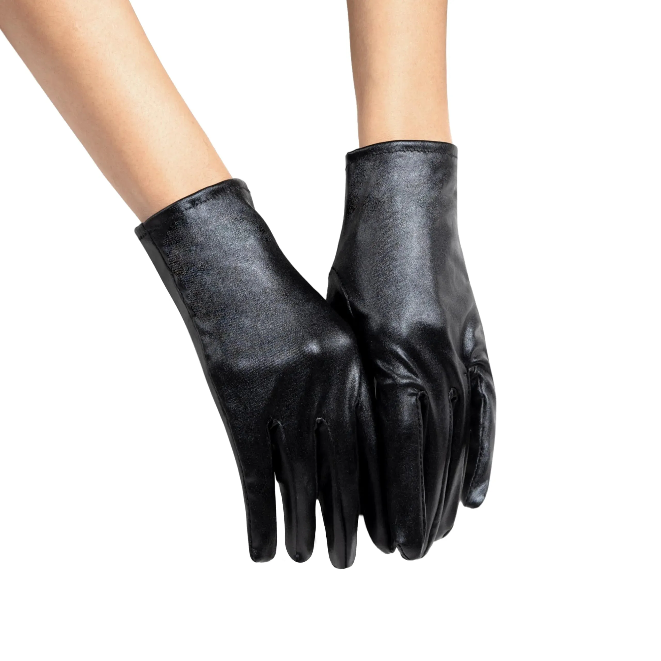 Unisex Shiny Black Metallic Gloves for Adult, Kids, Halloween Costume Accessory