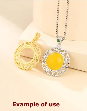 Vintage Flower Round Base Pendant Setting Sterling Silver Gold Fine 925 10x10mm 2x2mm For 2 Stones Gemstones No Prongs DIY Jewelry Wholesale