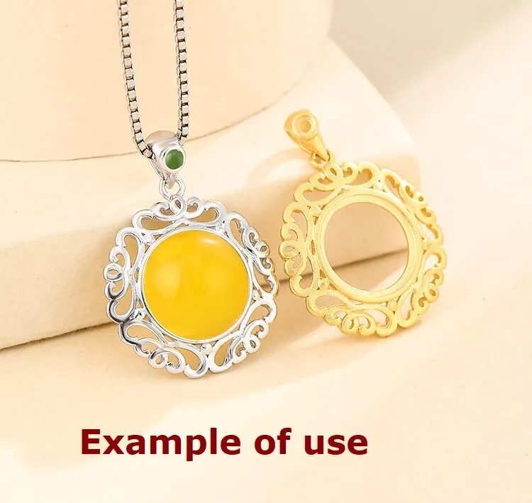 Vintage Flower Round Base Pendant Setting Sterling Silver Gold Fine 925 10x10mm 2x2mm For 2 Stones Gemstones No Prongs DIY Jewelry Wholesale