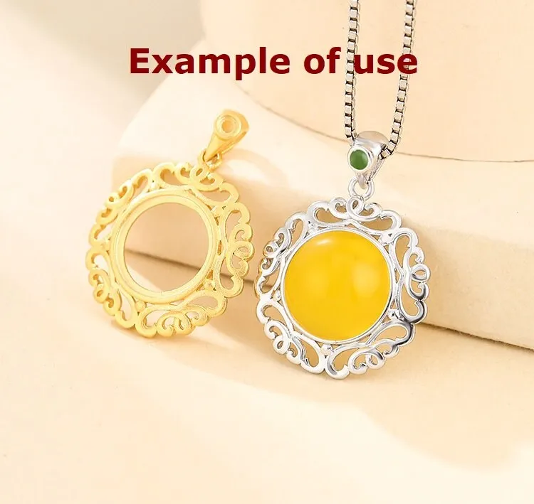 Vintage Flower Round Base Pendant Setting Sterling Silver Gold Fine 925 10x10mm 2x2mm For 2 Stones Gemstones No Prongs DIY Jewelry Wholesale