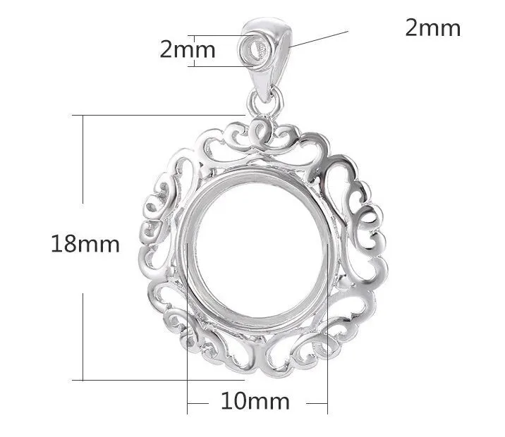 Vintage Flower Round Base Pendant Setting Sterling Silver Gold Fine 925 10x10mm 2x2mm For 2 Stones Gemstones No Prongs DIY Jewelry Wholesale