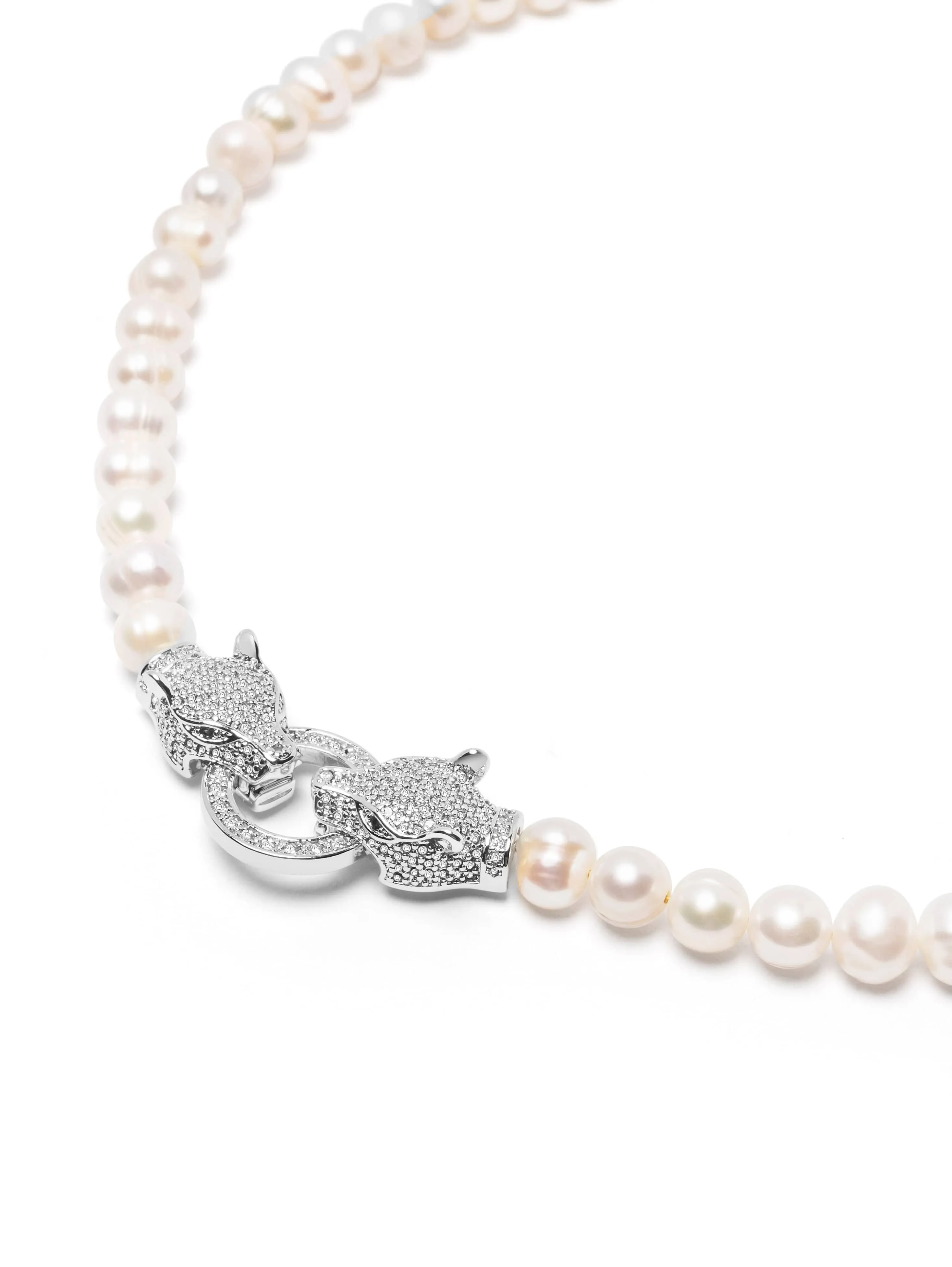 Women's Pearl Choker with Silver Double Panther Head