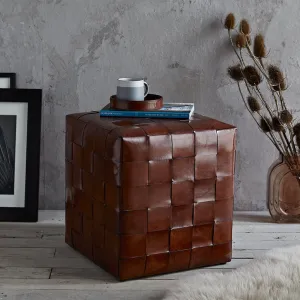 Woven Leather Square Ottoman