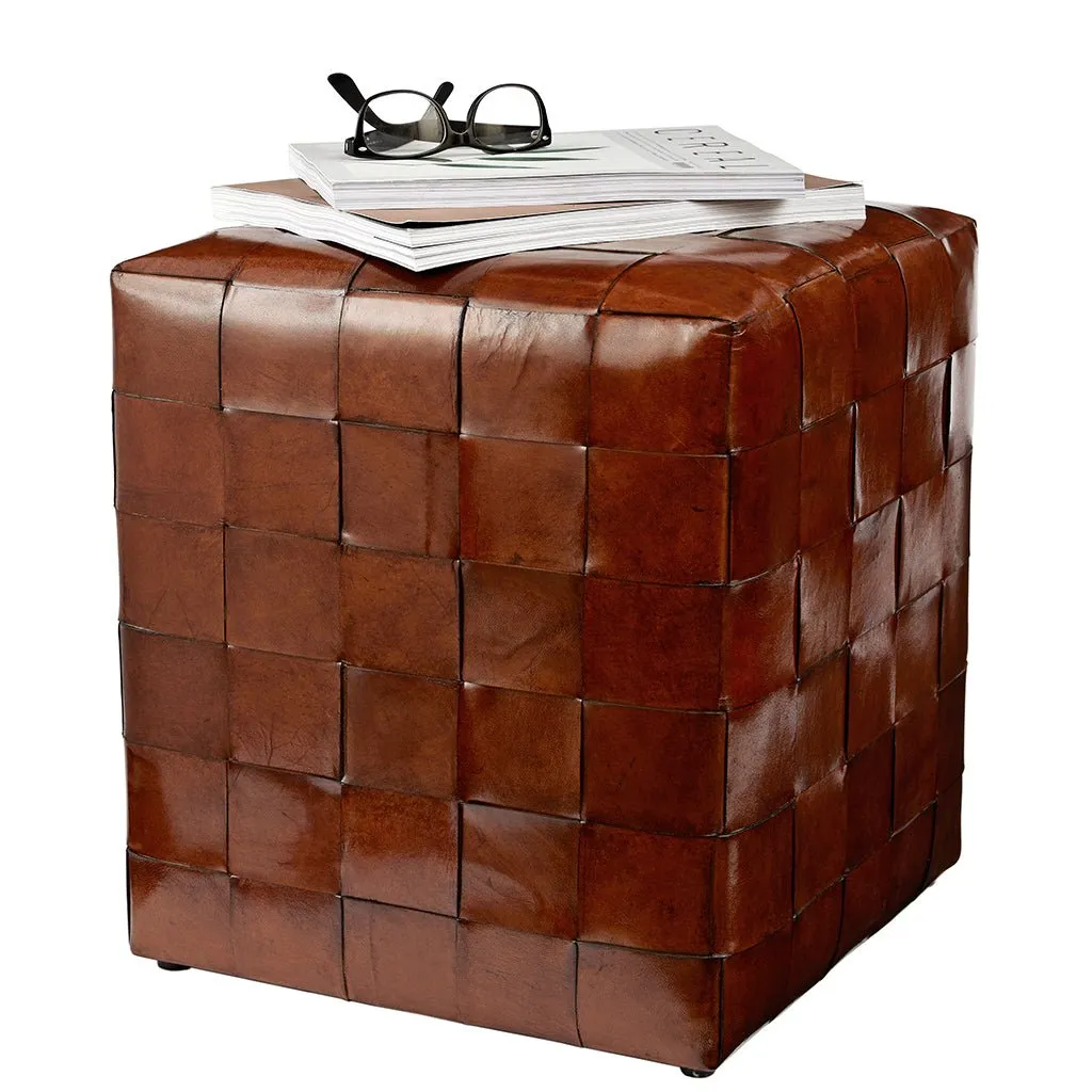 Woven Leather Square Ottoman