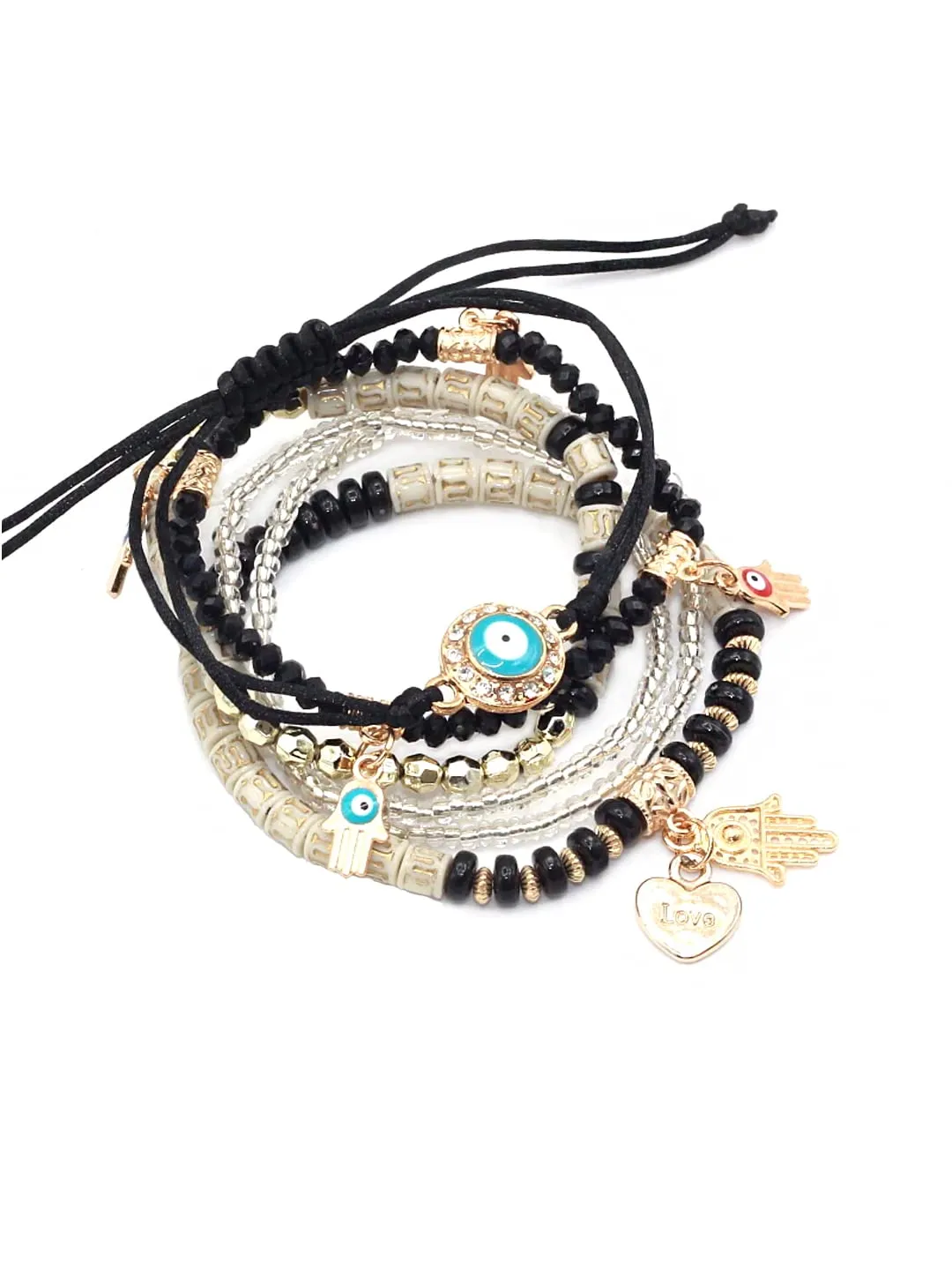 Yellow Chimes Bracelet for Women and Girls Evil Eye Nazariya Bracelets for Women | 6 Pcs Black Beads Layered Bracelet | Birthday Gift For girls and women Anniversary Gift for Wife